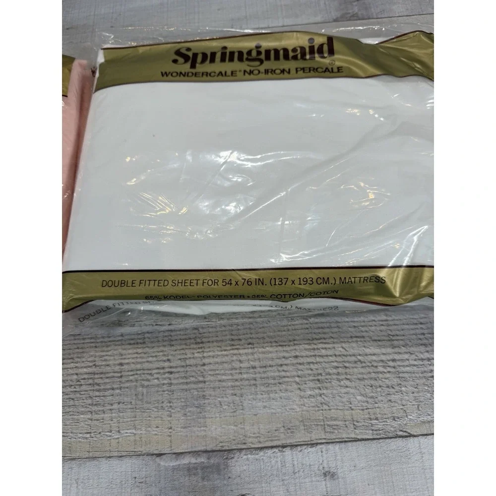Vintage Springmaid Wondercale Double Fitted Sheets Lot 2 Pink White NOS Percale